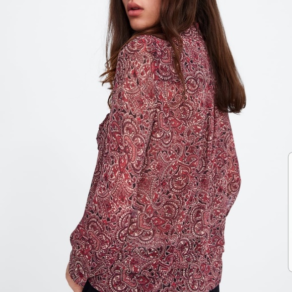 ZARA NEW PRINTED BLOUSE WITH JEWEL BUTTON - Picture 4 of 6